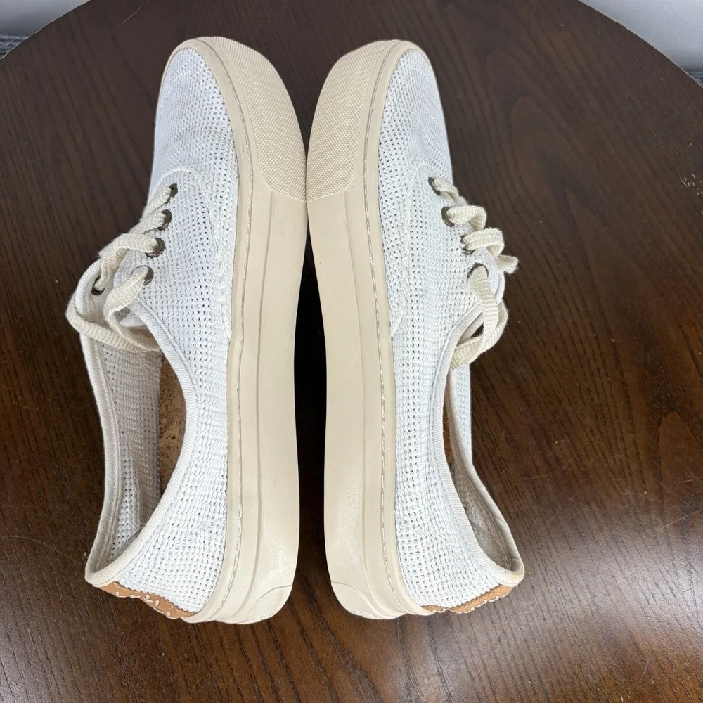 Soludos Shoes Women's 8 White Mesh Comfort Platform Sneaker Lace Up‎ Cork Insole